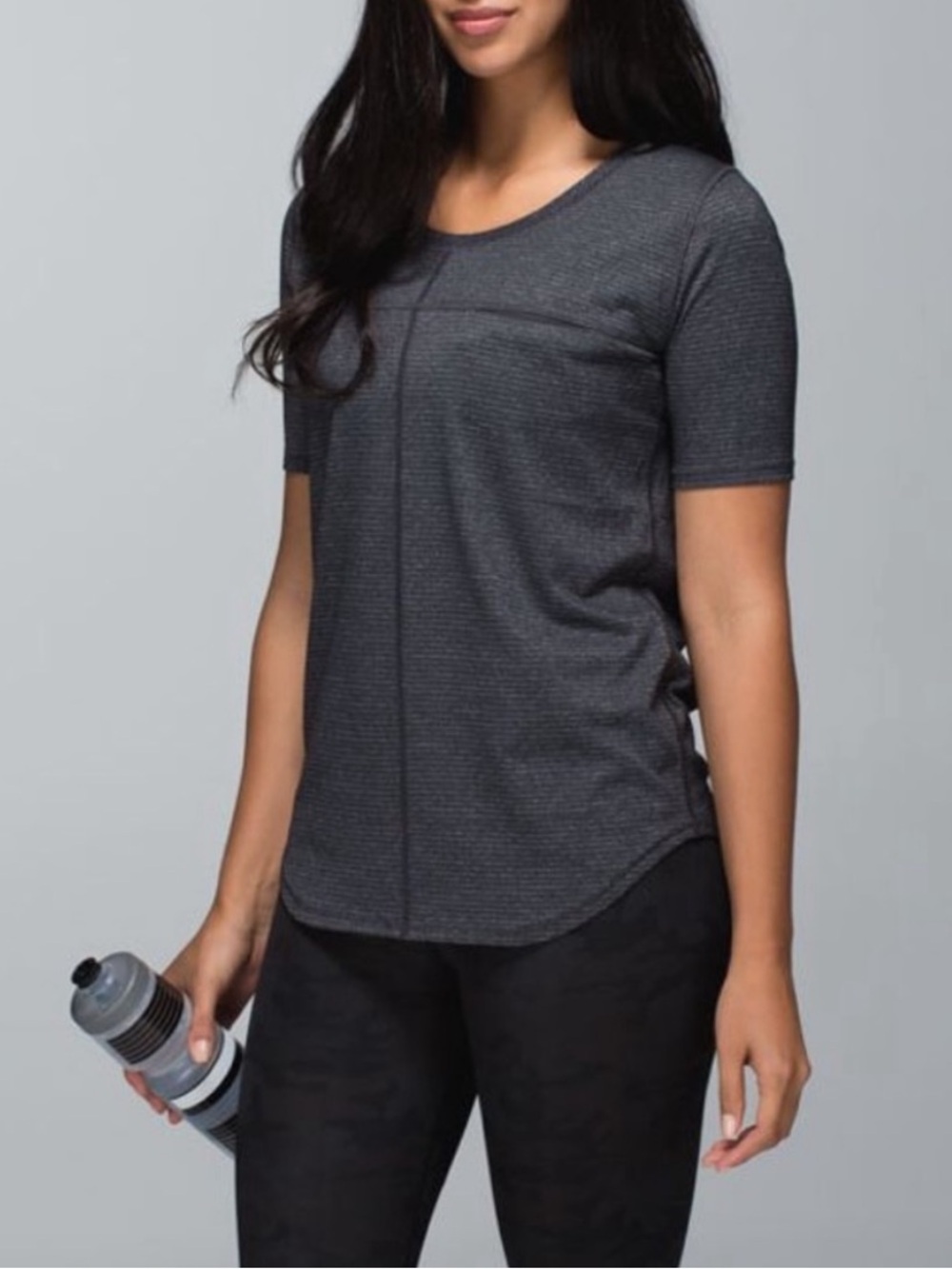 Lululemon Athletica Run Away Black gray Striped Short Sleeve Tee Shirt small